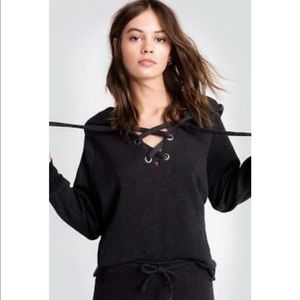 Wildfox Hutton Lace Dark Grey Up Hoodie